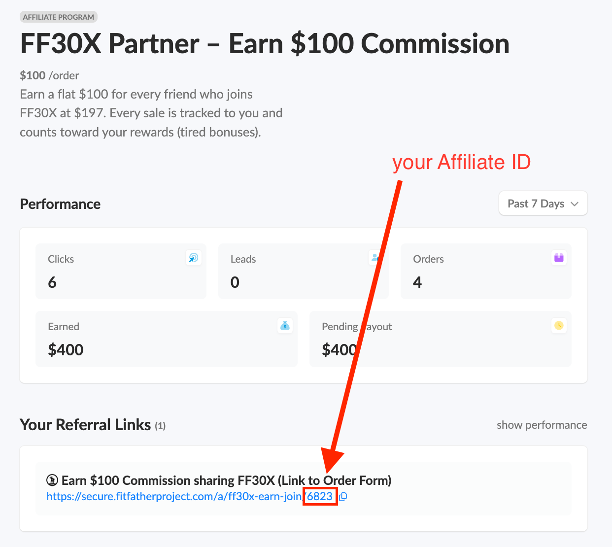 Program page β your Affiliate ID is the number at the end of your link